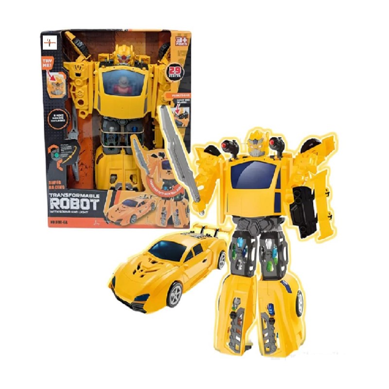 Robô Transformável Amarelo com luz e som - Brink Center