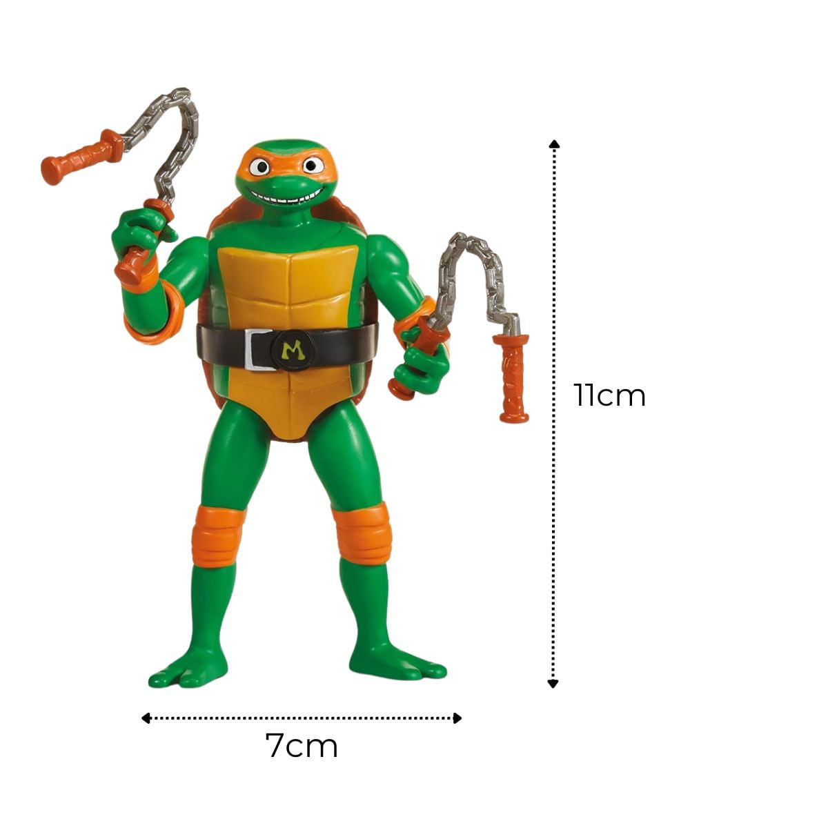 Boneco Colecionável Michelangelo Tartarugas Ninja com Cabeça Retrátil, Articulado e com Acessórios – 11cm de Altura, Produto Licenciado