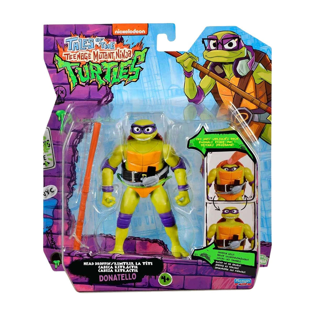 Boneco Colecionável Donatello Tartarugas Ninja com Cabeça Retrátil, Articulado e com Acessórios – 11cm de Altura, Produto Licenciado