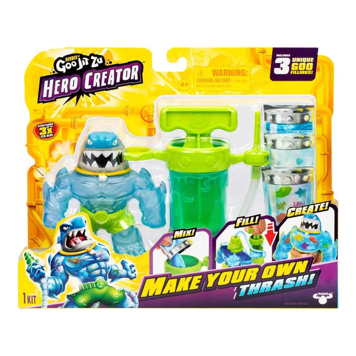 Boneco Estica Goo Jit Zu Hero Creator Thrash Kit Fábrica de Criação de Heróis Sunny