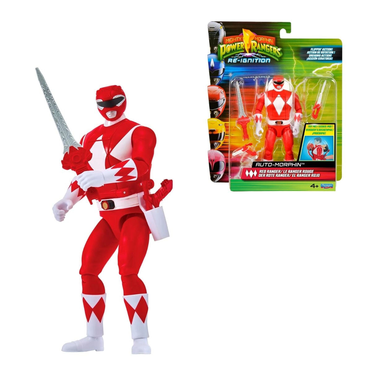 Boneco Power Rangers Ranger Vermelho Morfável Auto Morphin Com Espada Sunny