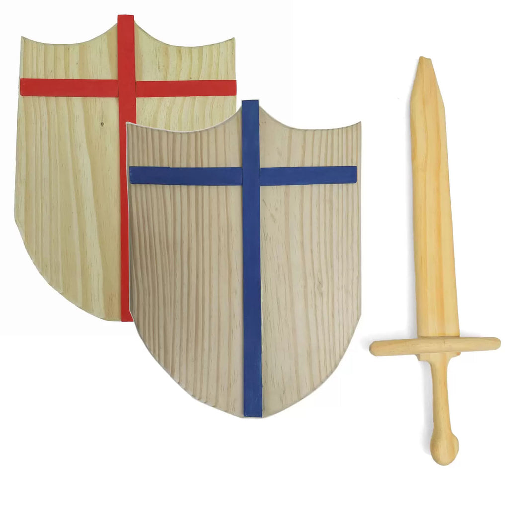 KIT ESPADA E ESCUDO DE MADEIRA MEDIEVAL BRINQUEDO WALDORF
