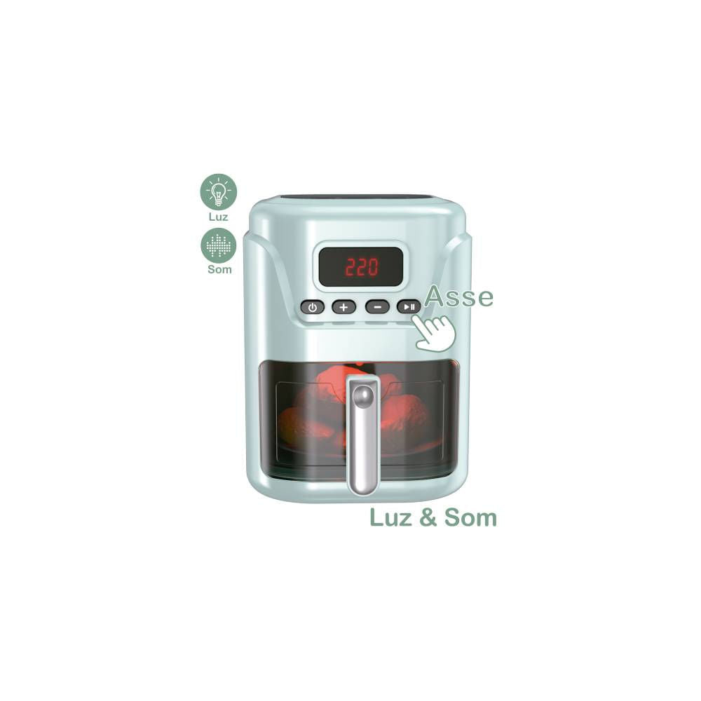 Mini Cozinha - Airfryer Infantil com Luz, Som e Alimentos que Mudam de Cor!