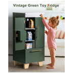 Geladeira Educativa de Brinquedo Geladeira de Madeira ROBUD com Acessórios, Geladeira Interativa de Brinquedo para Crianças em Verde Vintage