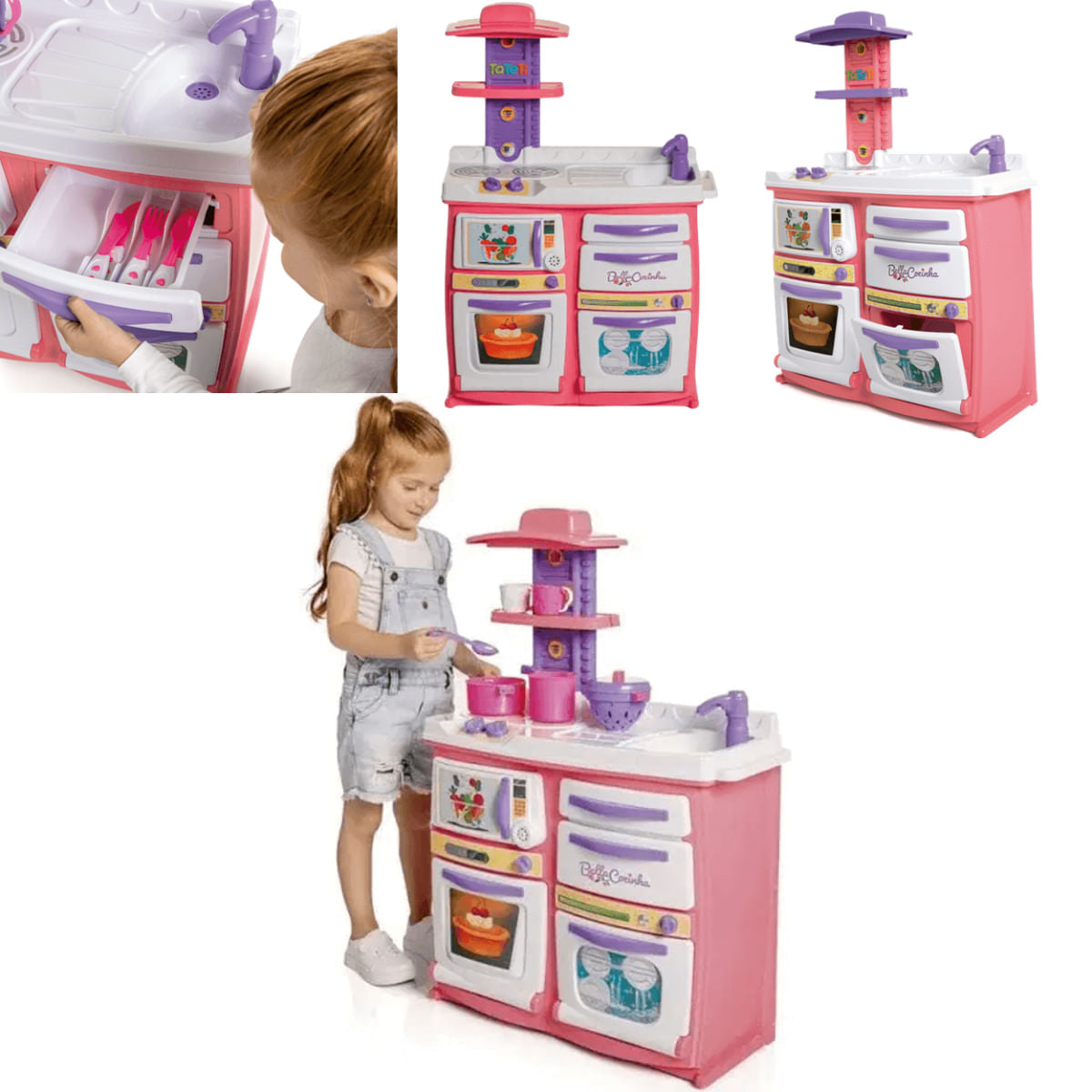 Cozinha de Brinquedo Faz de Conta Tateti Bella Cozinha Com agua