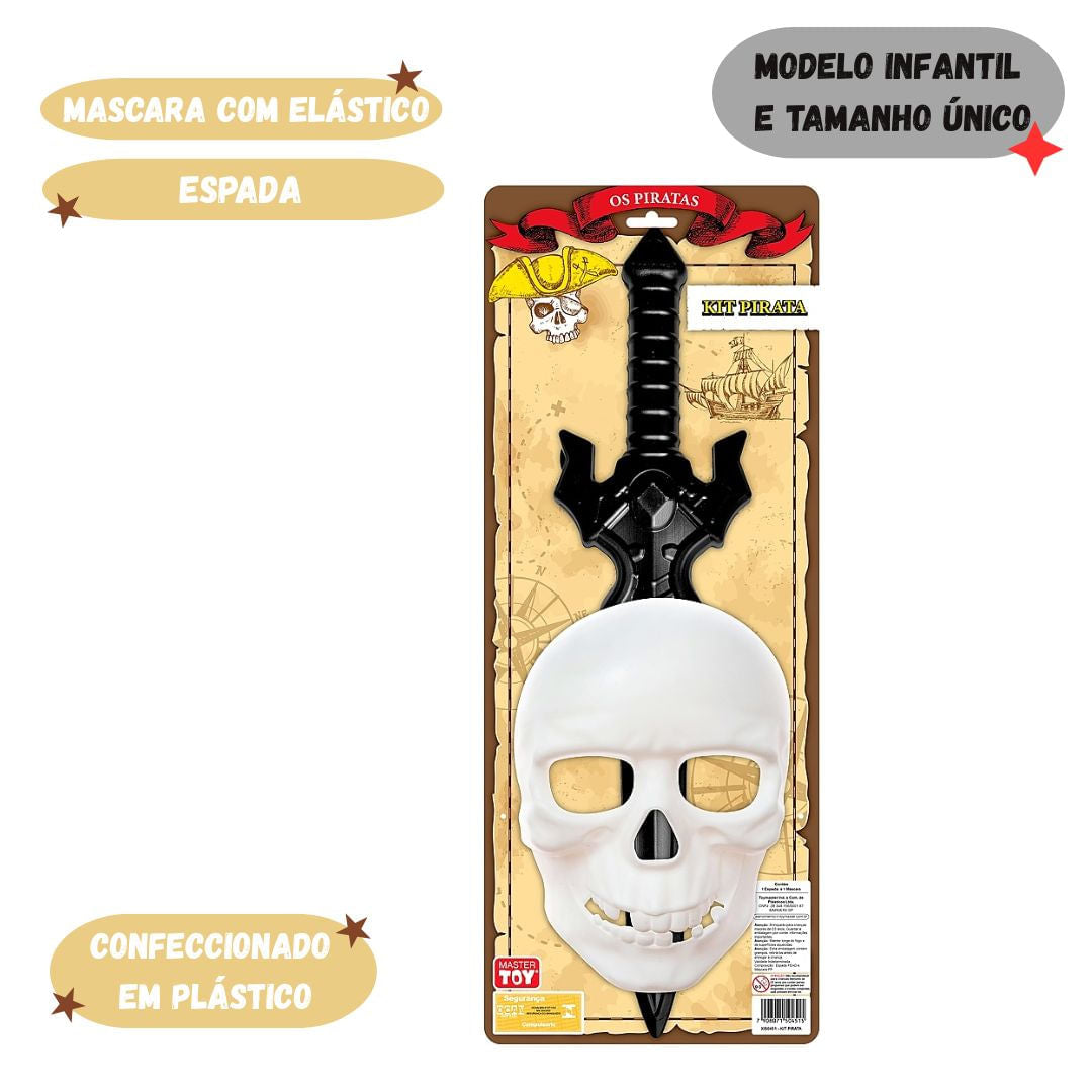 KIT PiRATA INFANTIL FANTASIA CARIBE ESPADA MASCARA 0451