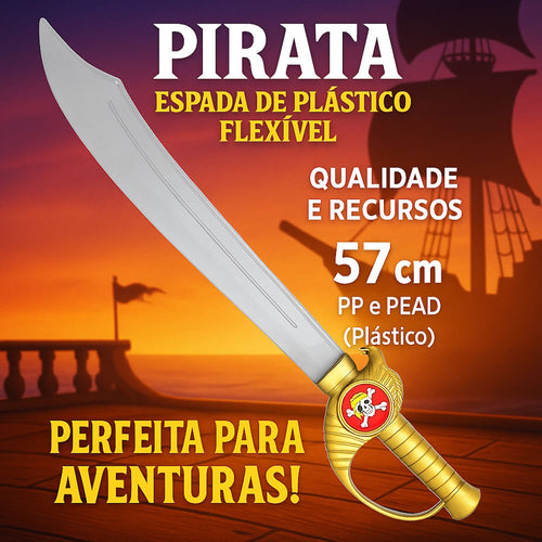 5 Super Espadas de Brinquedo Piratas Caribe Jack Sparrow Infantil Dourada 57cm