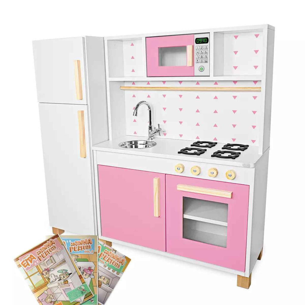 Kit Cozinha Infantil com Geladeira Rosa