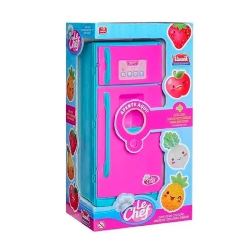 Geladeira De Brinquedo Com Acessórios Luz E Som Cor Rosa e Azul