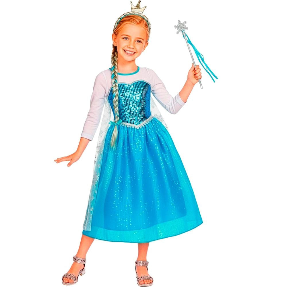 Vestido Elsa Frozen Infantil Fantasia Luxuosa com Capa Coroa