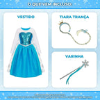 Vestido Elsa Frozen Infantil Fantasia Luxuosa com Capa Coroa