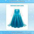 Fantasia Frozen Infantil Vestido Elsa Capa Longa e Brilhante