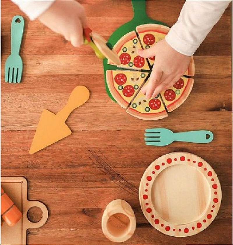 Kit Pizza Coleção Comidinha de Madeira Infantil