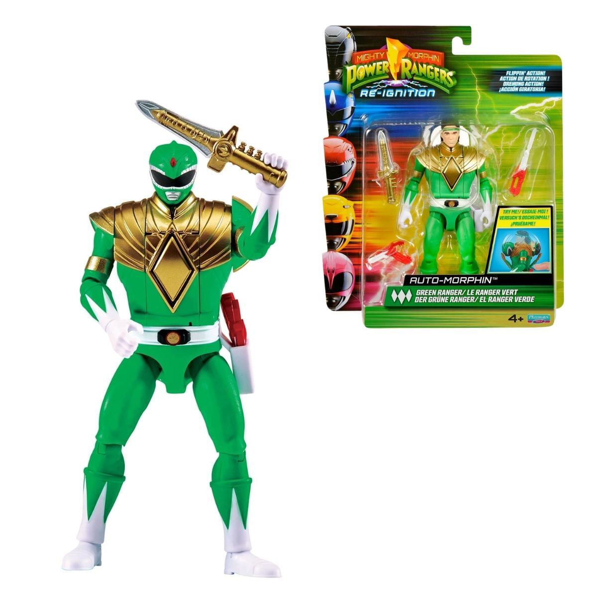 Boneco Power Rangers Ranger Verde Morfável Auto Morphin Com Espada Sunny