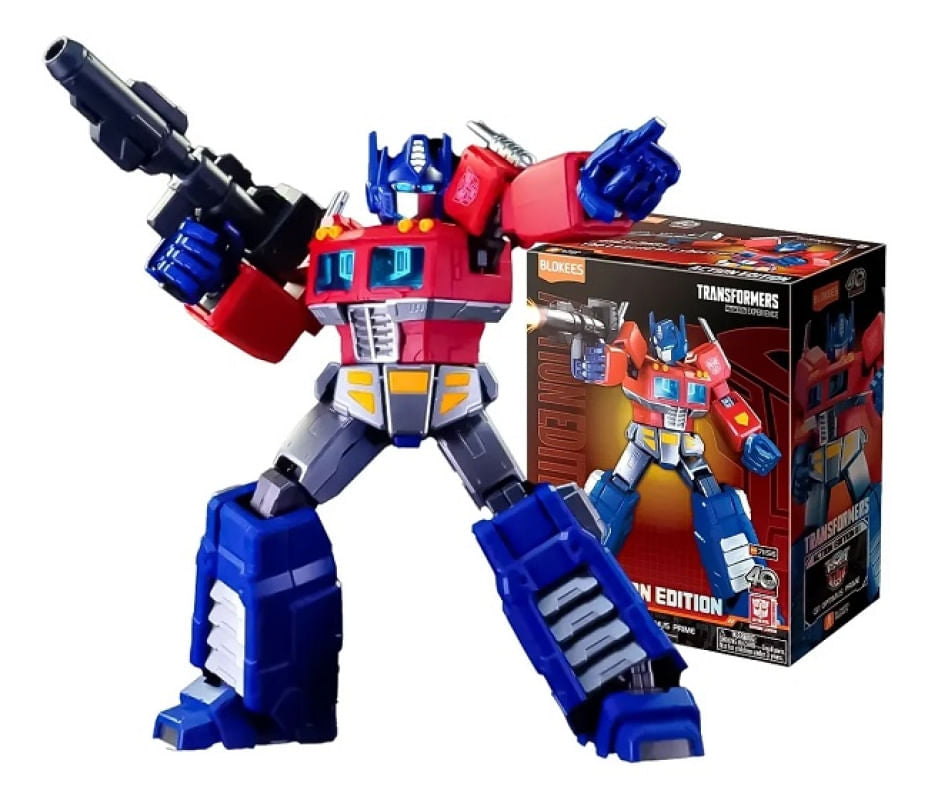 Blokees Model Kit Boneco Transformers Action Edition 01 G1 Optimus Prime - C/Luz 18Cm 45 articulações –188 pç