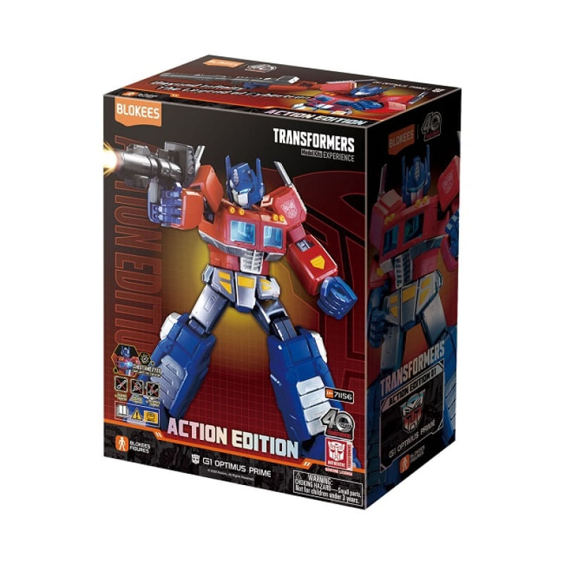 Blokees Model Kit Boneco Transformers Action Edition 01 G1 Optimus Prime - C/Luz 18Cm 45 articulações –188 pç