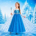 Fantasia Frozen Infantil Luxo Vestido Princesa Elsa Longo com Capa e Acessórios