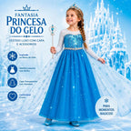 Fantasia Frozen Infantil Luxo Vestido Princesa Elsa Longo com Capa e Acessórios