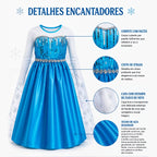 Fantasia Frozen Infantil Luxo Vestido Princesa Elsa Longo com Capa e Acessórios