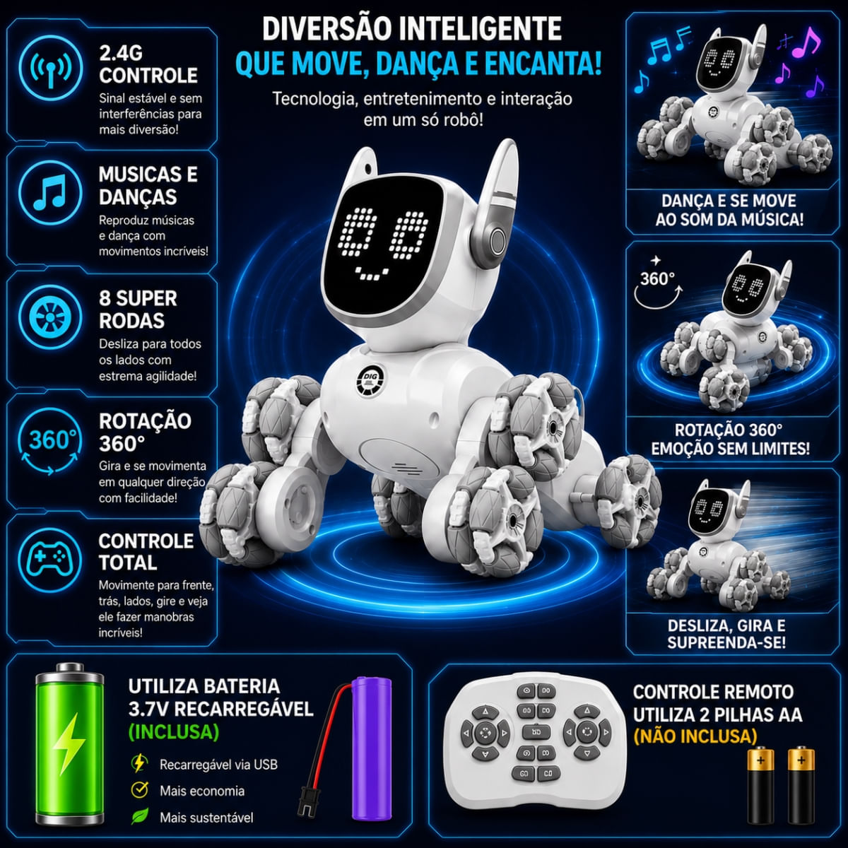 Robô Cão Interativo com Controle Remoto (BRANCO)