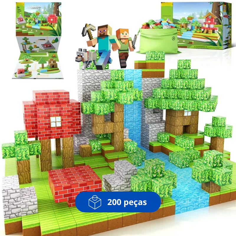 Mundo Minecraft + Minifigures de Brinde | 500PCS Magnéticas