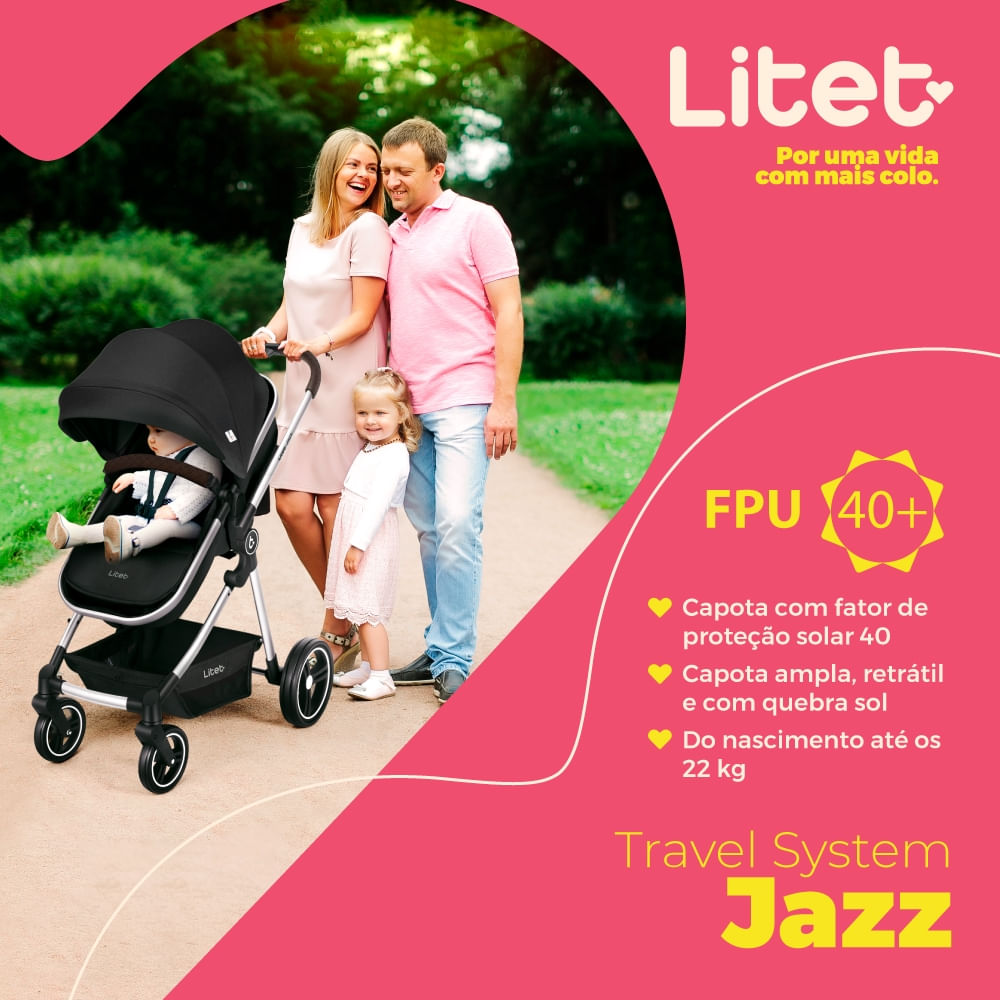Carrinho Moisés + Bebê Conforto Travel System Jazz 0-22Kg Preto Litet - BB662