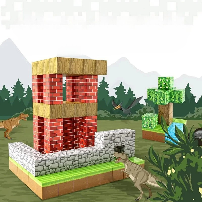Mundo Minecraft + Minifigures de Brinde | 500PCS Magnéticas
