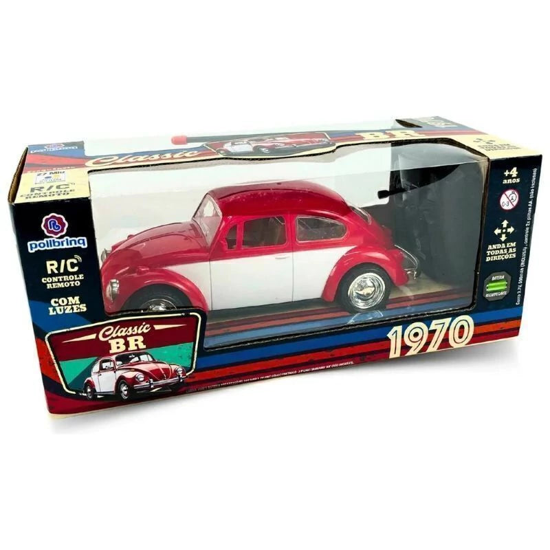 Carrinho de Controle Remoto Fusca Clássico Vermelho Polibrinq