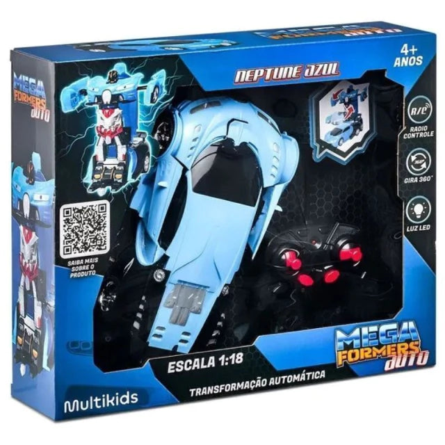 Carrinho Controle Remoto Transformável Megaformers Auto Neptune Azul Multikids