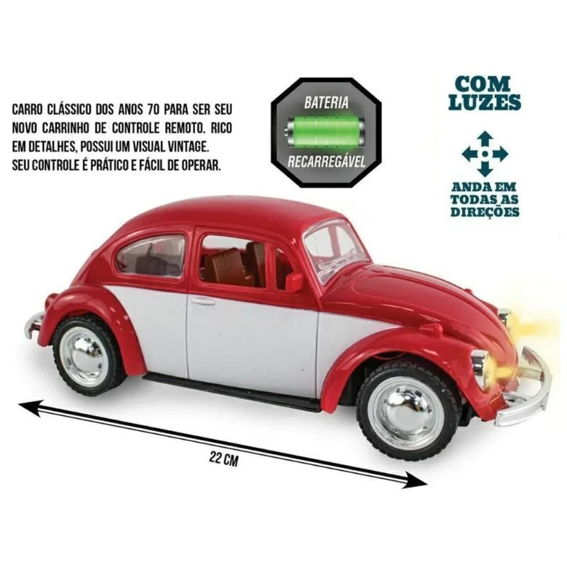 Carrinho de Controle Remoto Fusca Clássico Vermelho Polibrinq