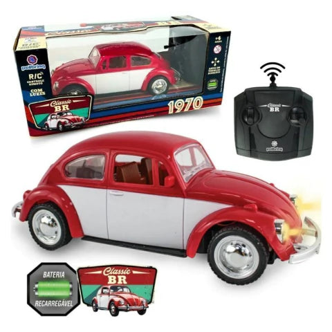 Carrinho de Controle Remoto Fusca Clássico Vermelho Polibrinq